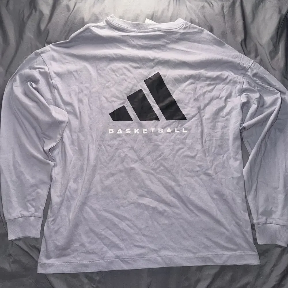 adidas ADI BB LS Tee Basketball Men's Long Sleeve Crew Neck T-Shirt Blue M